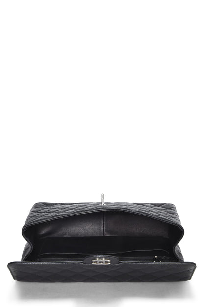 Chanel,  Black Quilted Caviar Half Flap Jumbo, Black