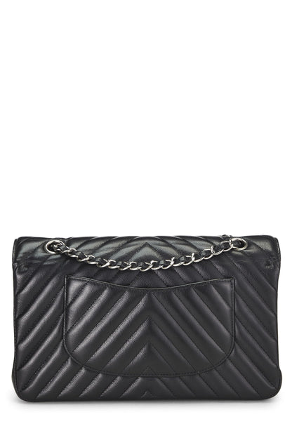 Chanel,  Black Chevron Caviar Classic Double Flap Medium, Black