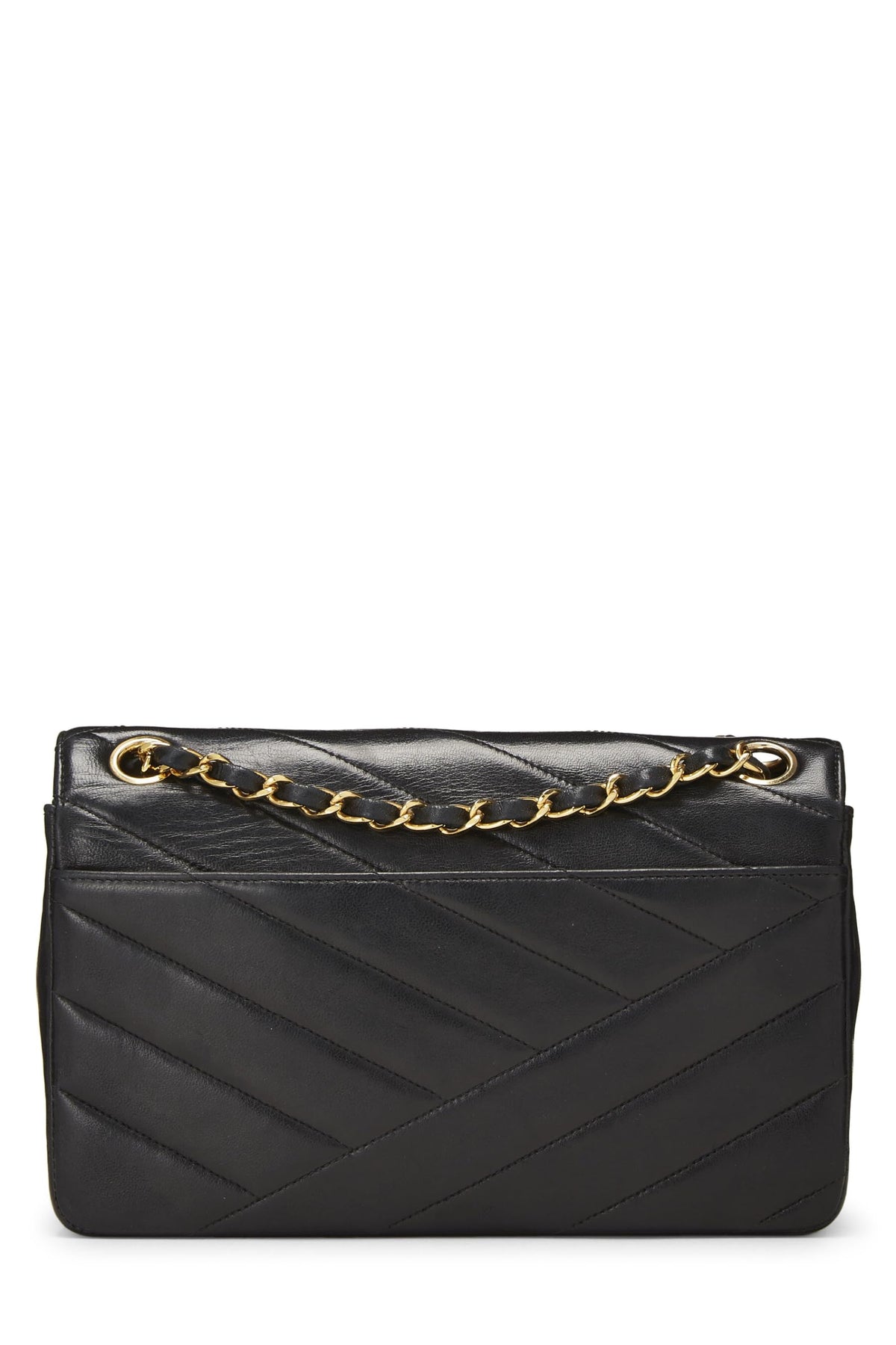 Chanel,  Black Diagonal Quilted Envelope Flap Small, Black