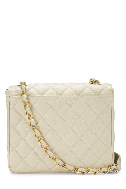 Chanel,  White Quilted Caviar Big 'CC' Square Flap, White