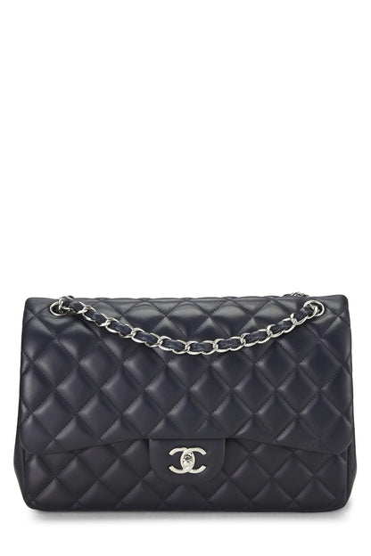 Chanel,  Blue Quilted Lambskin New Classic Double Flap Jumbo, Blue