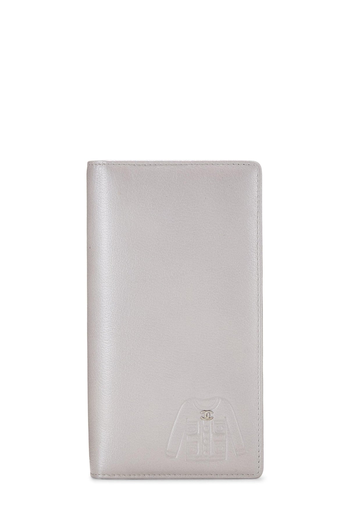 Chanel,  Silver Calfskin Long Wallet, Silver