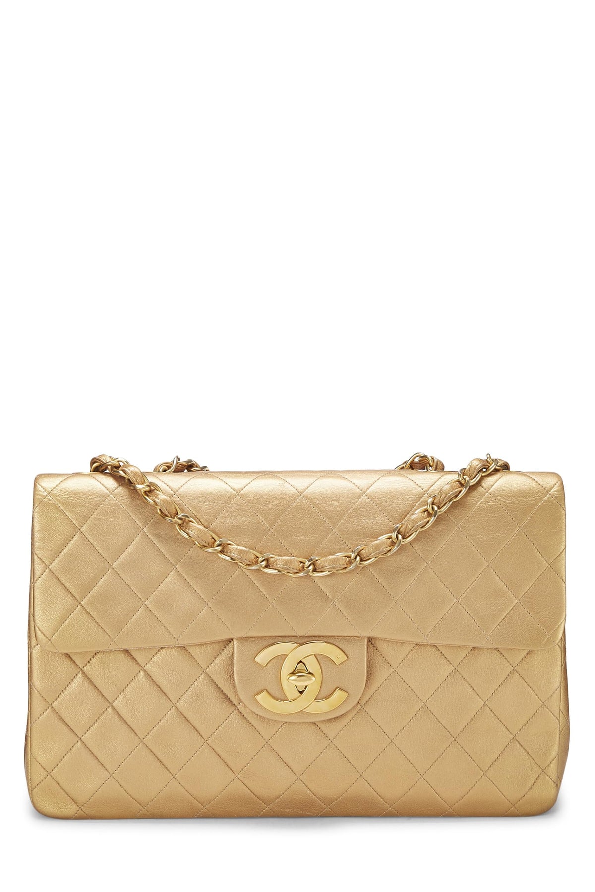Chanel,  Gold Quilted Lambskin Half Flap Jumbo, Gold