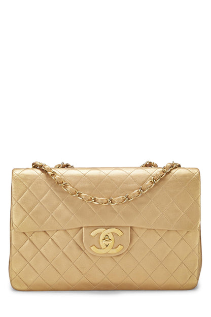 Chanel,  Gold Quilted Lambskin Half Flap Jumbo, Gold