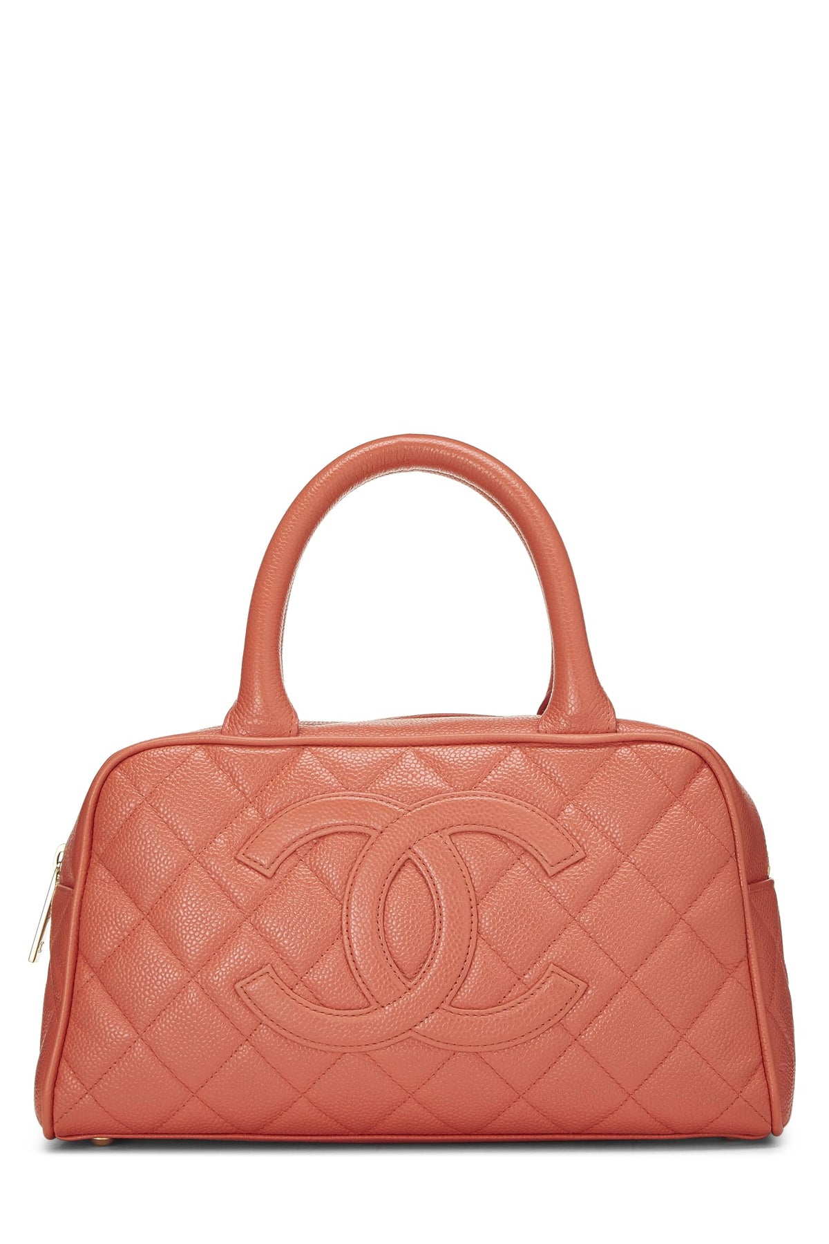 CHANEL,  Coral Quilted Caviar Bowler Mini, Orange