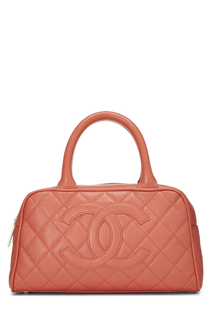 CHANEL,  Coral Quilted Caviar Bowler Mini, Orange