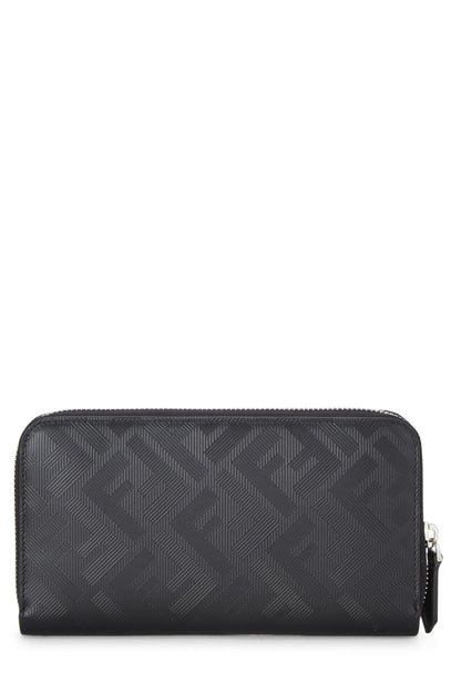 Fendi,  Black Zucca Leather Zip Around Wallet, Black
