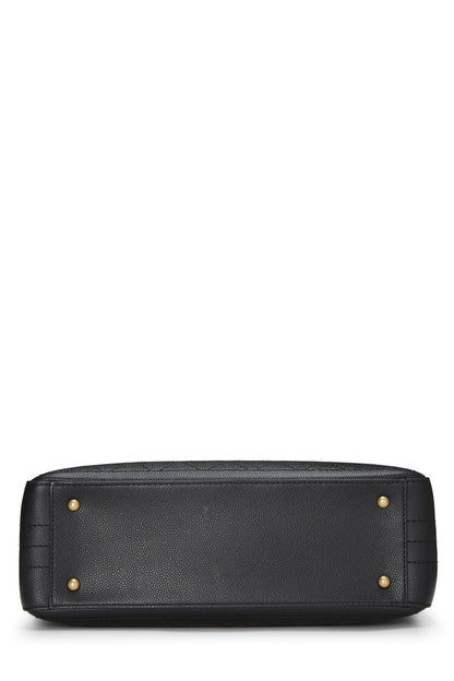 Chanel,  Black Quilted Caviar Shopping Tote Large, Black