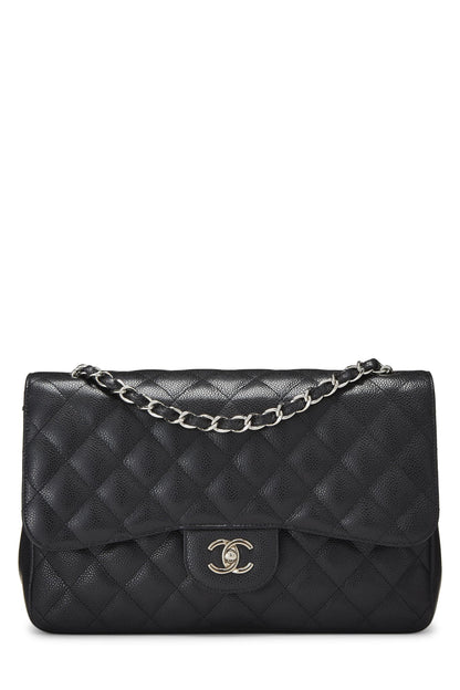 Chanel,  Black Quilted Caviar New Classic Double Flap Jumbo, Black