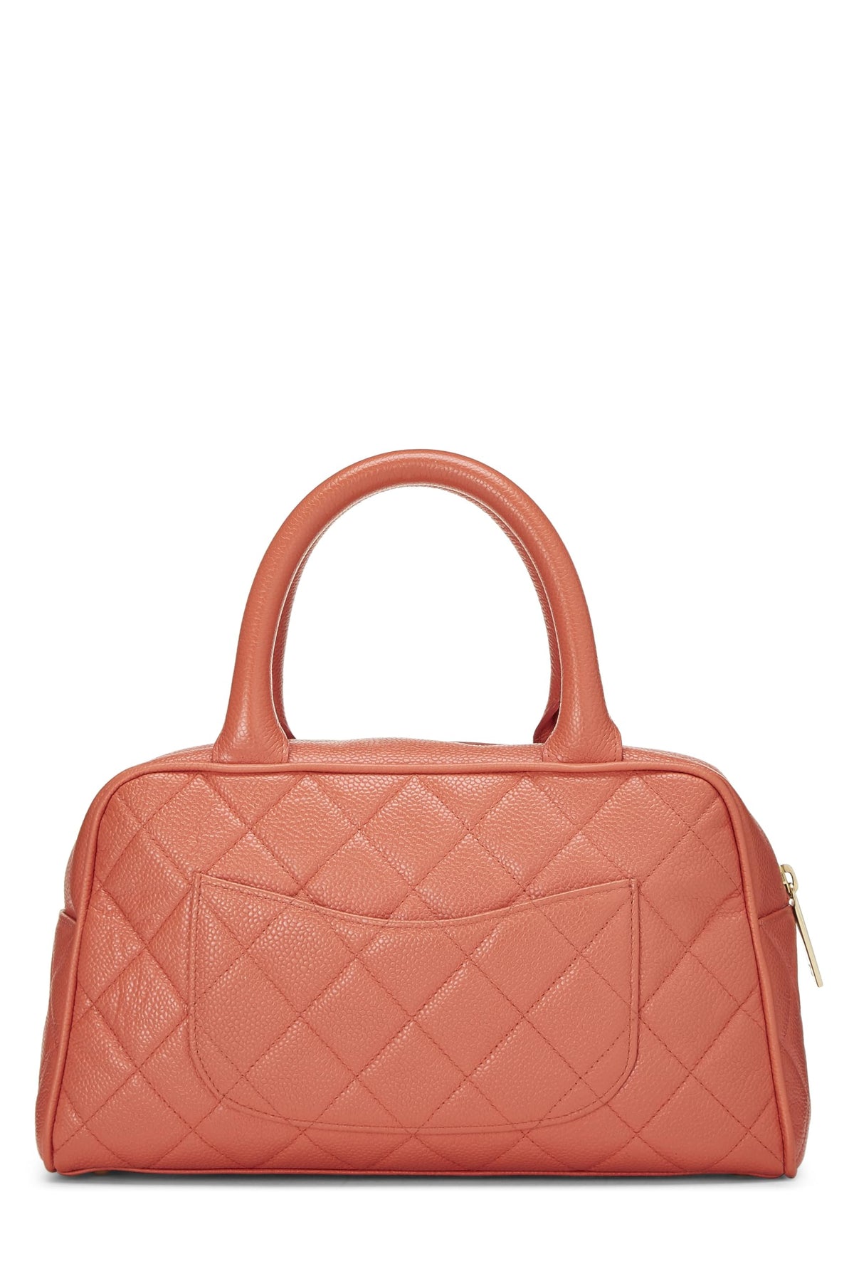 CHANEL,  Coral Quilted Caviar Bowler Mini, Orange