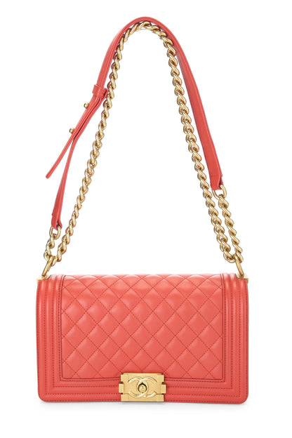 Chanel,  Orange Quilted Calfskin Boy Medium, Orange