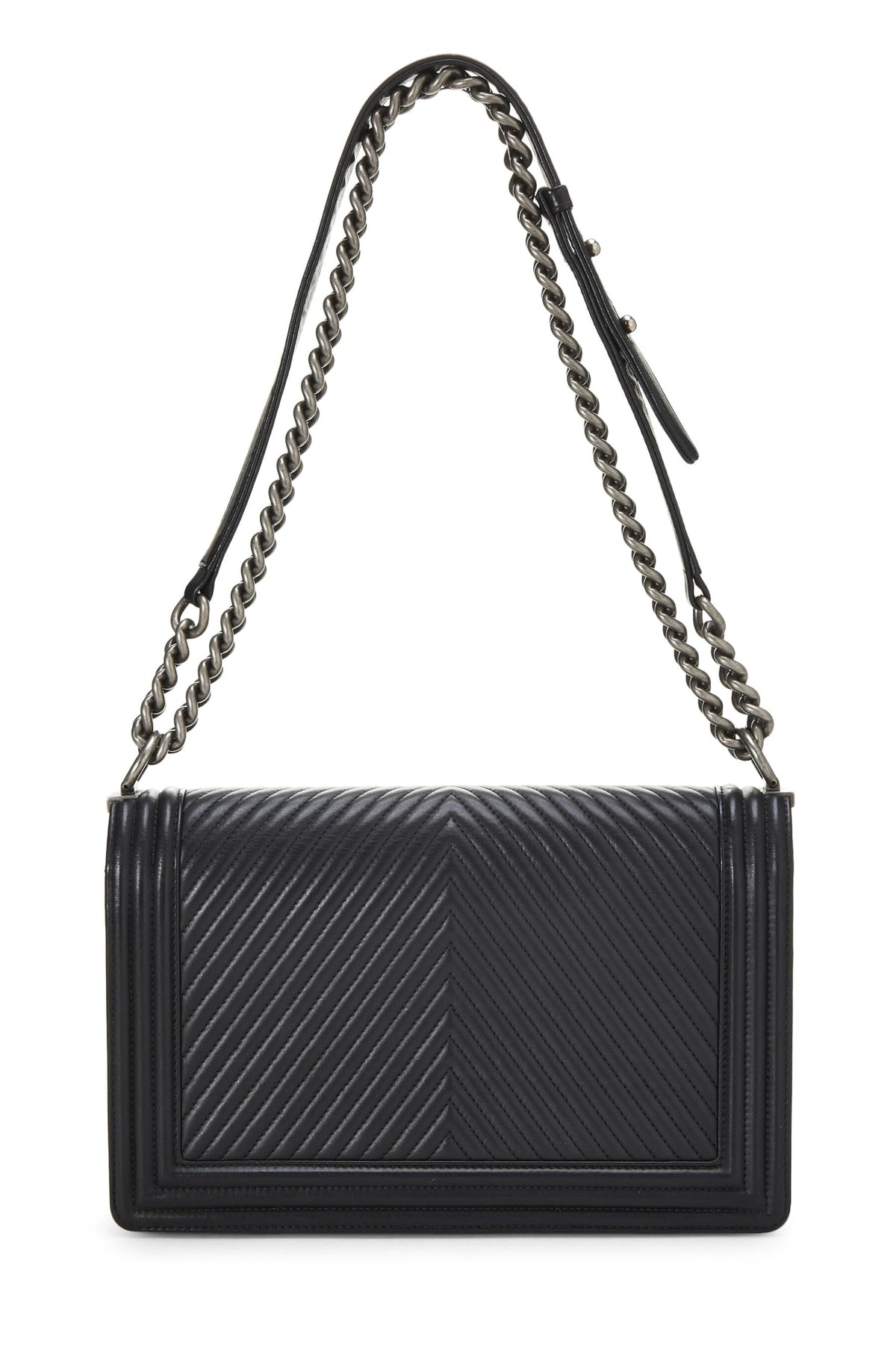 Chanel,  Black Chevron Calfskin Boy Bag Medium, Black