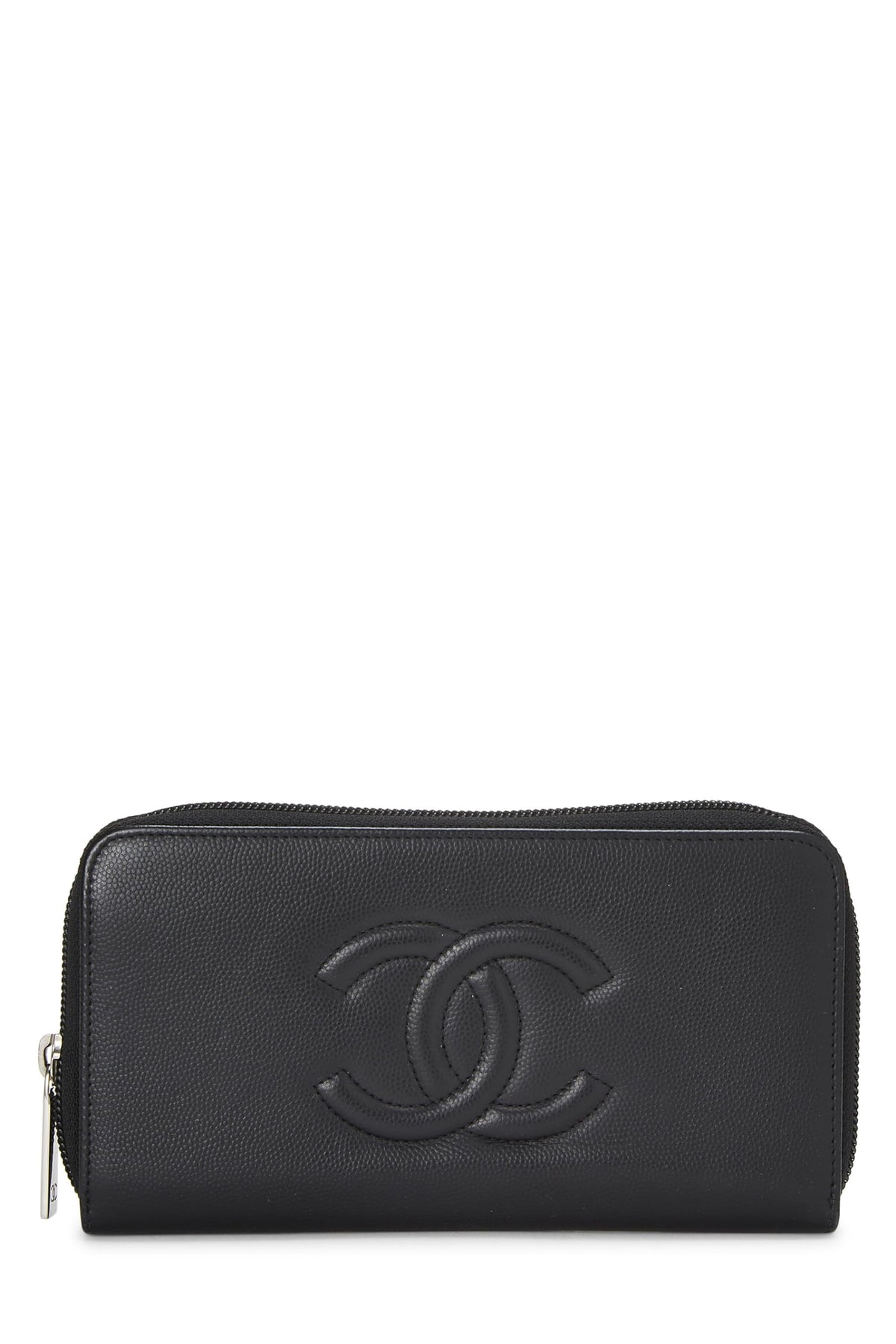 Chanel,  Black 'CC' Caviar Zip Around Wallet, Black