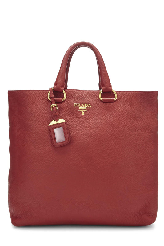 Prada,  Red Vitello Daino Convertible Shopping Tote Medium, Red
