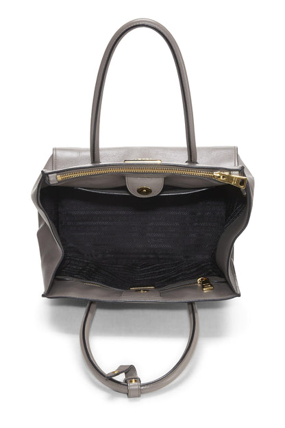 Prada,  Grey Calfskin Trapeze Tote, Grey