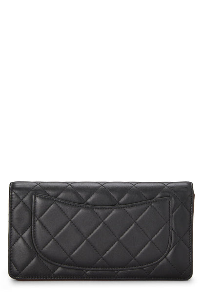 Chanel,  Black Quilted Lambskin Classic Long Flap Wallet, Black