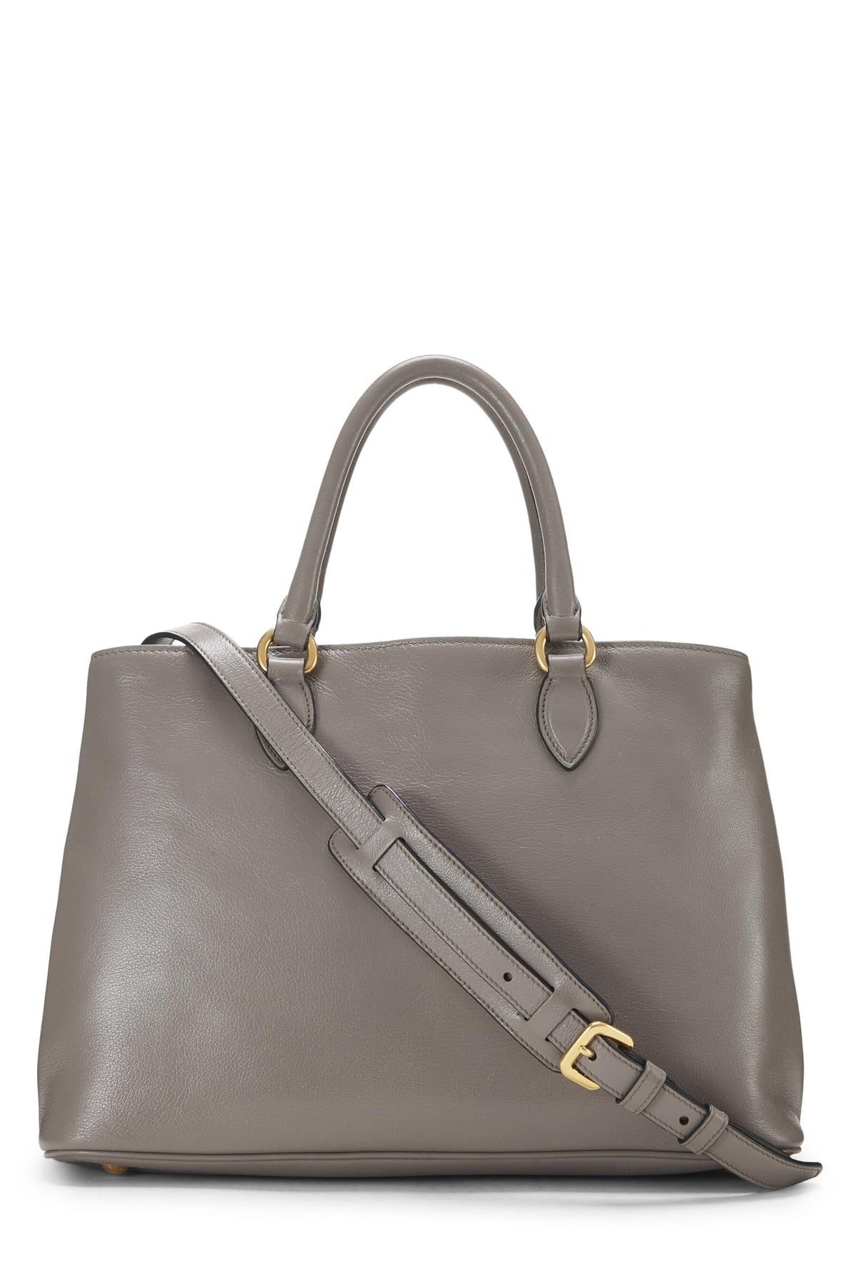 Prada,  Grey Calfskin Logo Side Snap Tote Medium, Grey