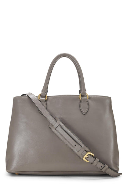 Prada,  Grey Calfskin Logo Side Snap Tote Medium, Grey