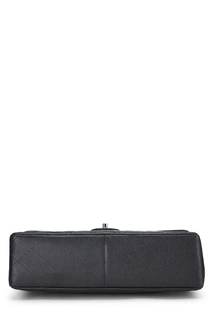 Chanel,  Black Quilted Caviar Half Flap Jumbo, Black