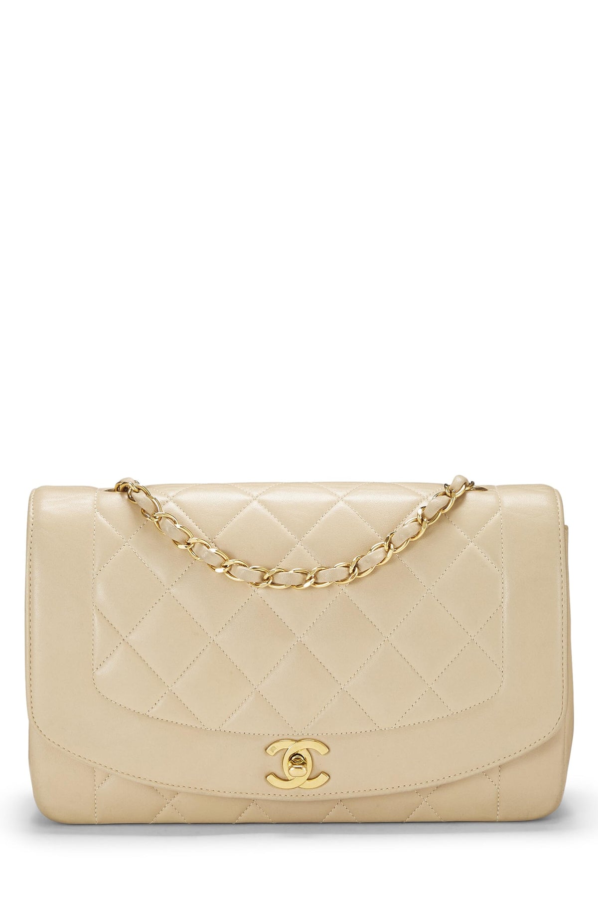 Chanel,  Beige Quilted Lambskin Diana Flap Medium, Beige