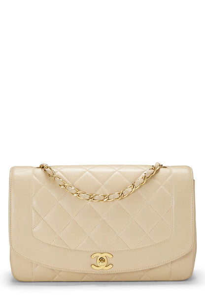 Chanel,  Beige Quilted Lambskin Diana Flap Medium, Beige