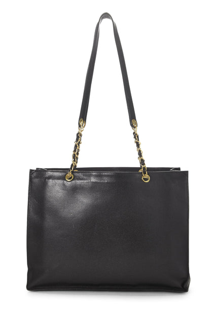 Chanel,  Black Caviar Flat Chain Handle Tote Medium, Black
