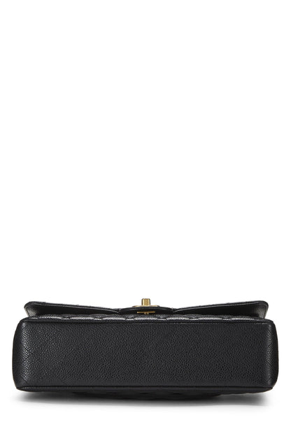Chanel,  Black Quilted Caviar Classic Double Flap Medium, Black