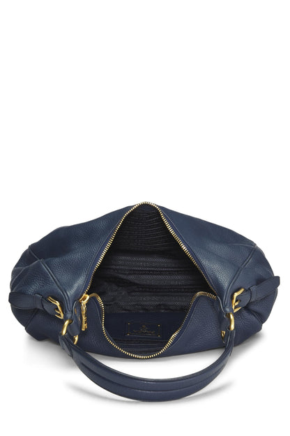 Prada,  Blue Vitello Daino Hobo, Blue