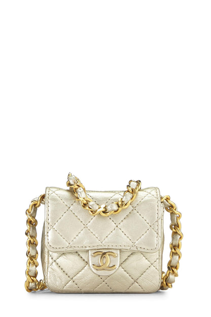 Chanel,  Gold Quilted Lambskin Half Flap Micro, Gold