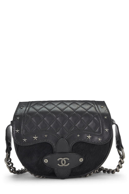 Chanel,  Paris-Dallas Black Quilted Calfskin Studded Saddle Bag, Black