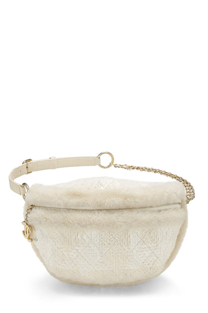 Chanel,  Ivory Tweed & Shearling Belt Bag, White