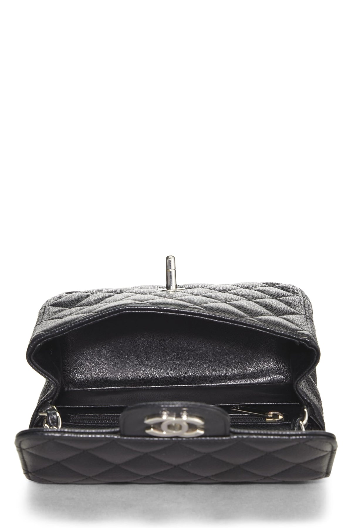 Chanel,  Black Quilted Caviar Classic Square Flap Mini, Black