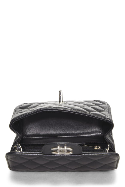 Chanel,  Black Quilted Caviar Classic Square Flap Mini, Black
