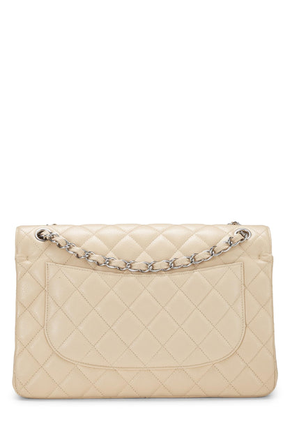Chanel,  Beige Quilted Caviar New Classic Double Flap Jumbo, Beige