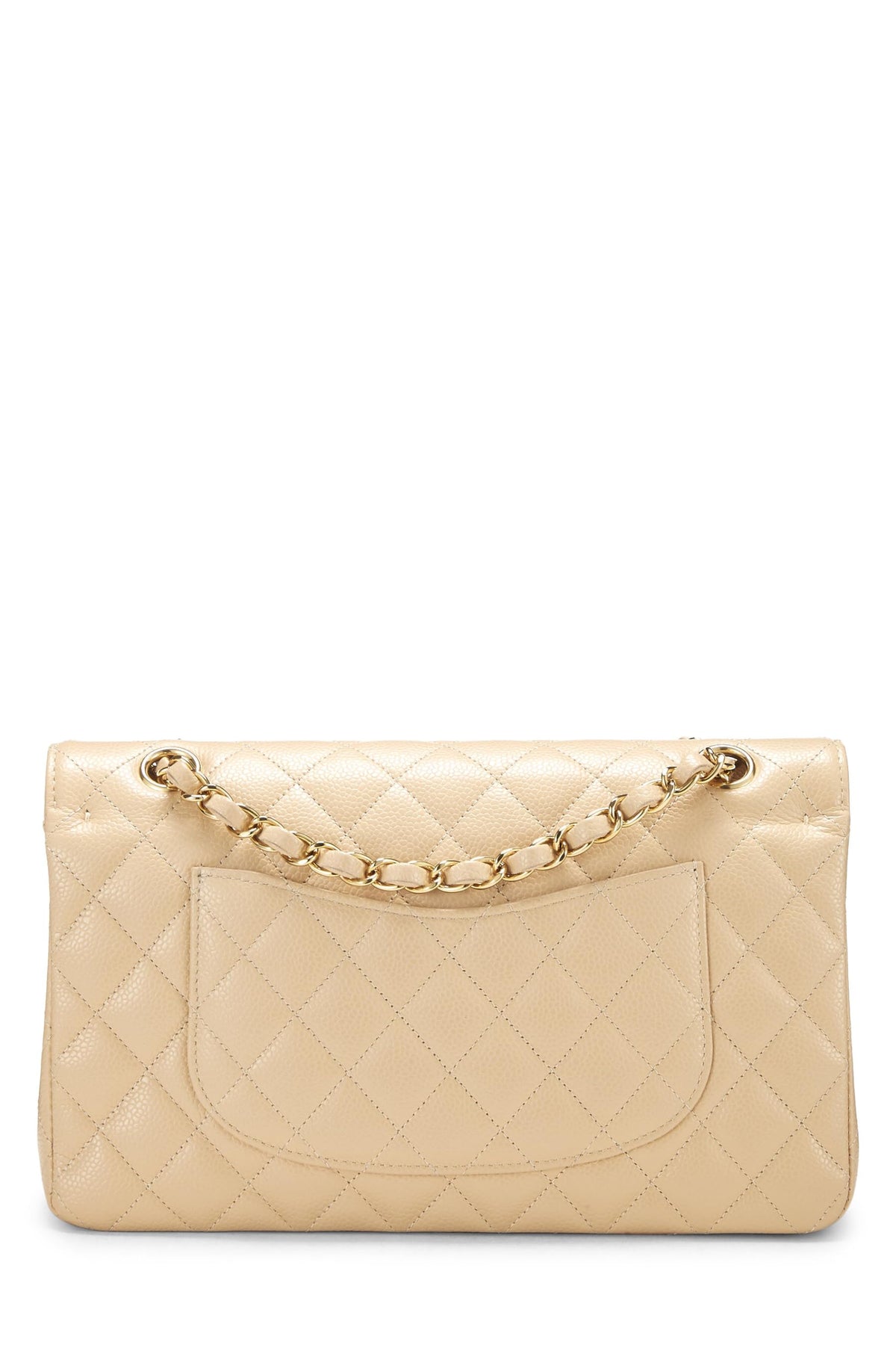 Chanel,  Beige Quilted Caviar Classic Double Flap Medium, Beige