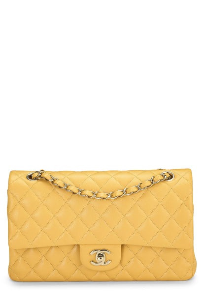 Chanel,  Yellow Quilted Caviar Classic Double Flap Medium, Yellow