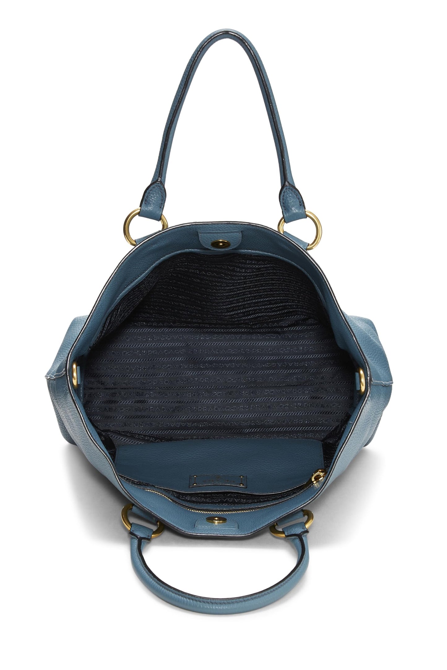 Prada,  Blue Vitello Daino Convertible Tote Medium, Blue