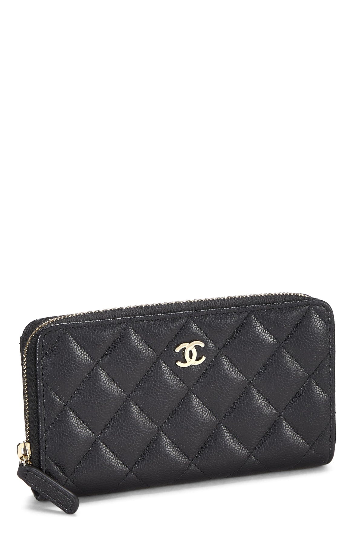 Chanel,  Black Quilted Caviar Zippy Small, Black