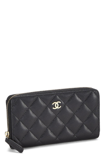 Chanel,  Black Quilted Caviar Zippy Small, Black