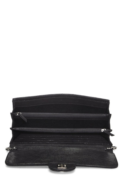 Chanel,  Black Quilted Nubuck East/West Wallet On Chain (WOC), Black