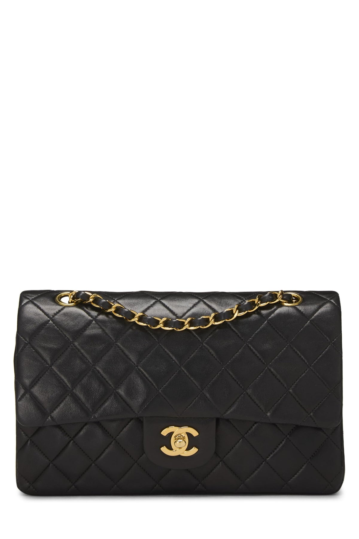 Chanel,  Black Quilted Lambskin Classic Double Flap Medium, Black