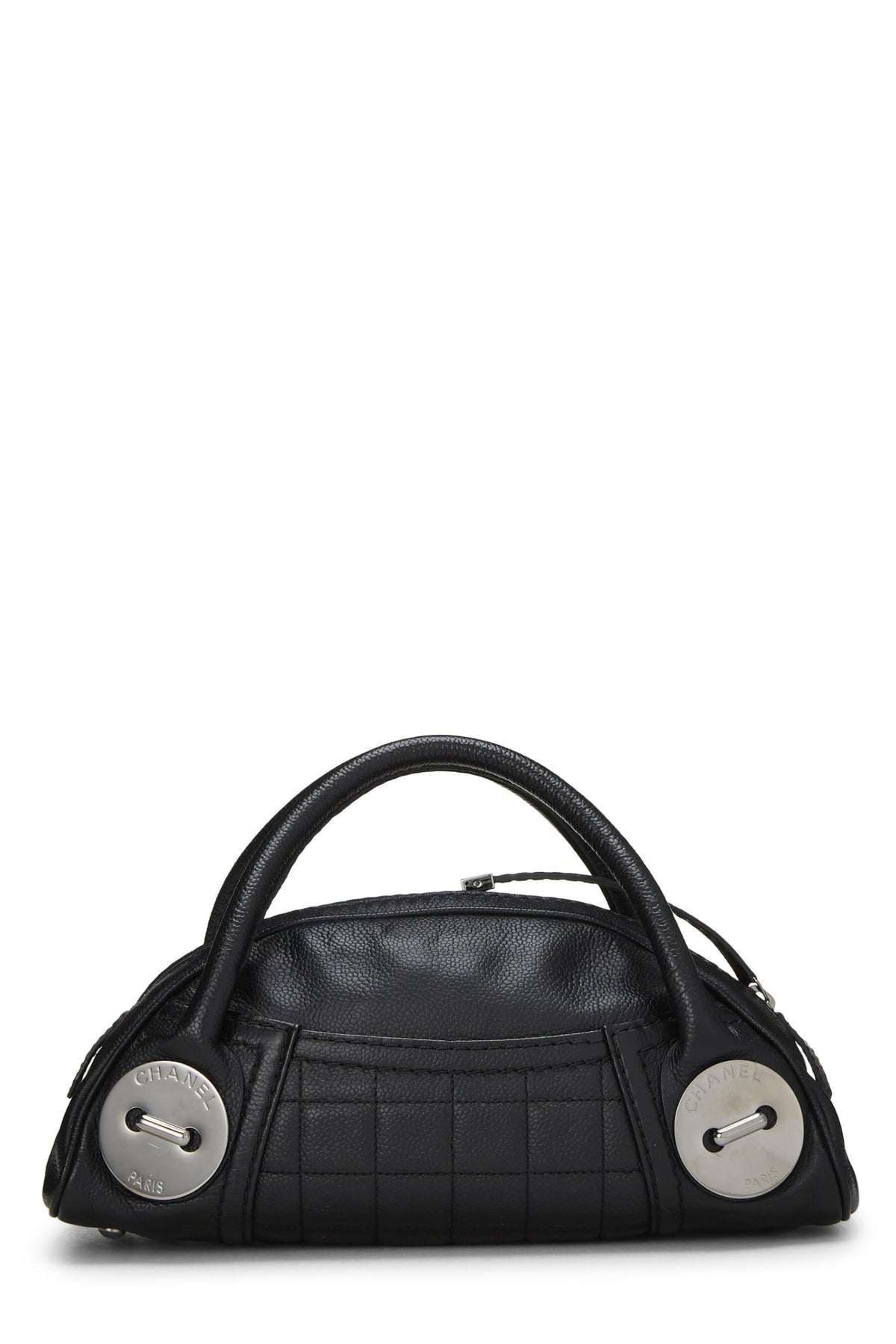 Chanel,  Black Leather Button Dome Satchel, Black