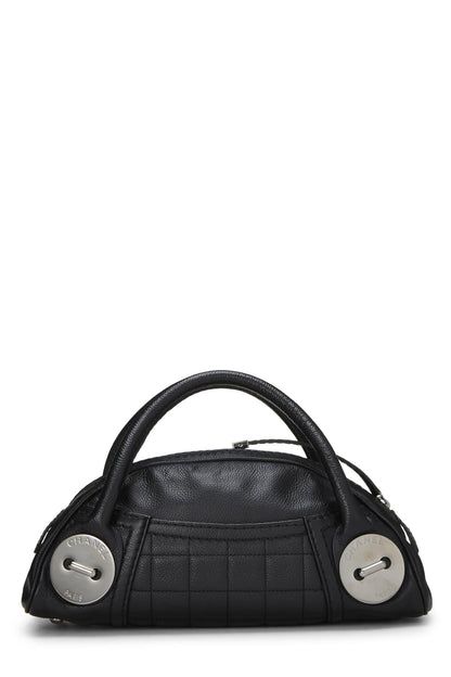 Chanel,  Black Leather Button Dome Satchel, Black