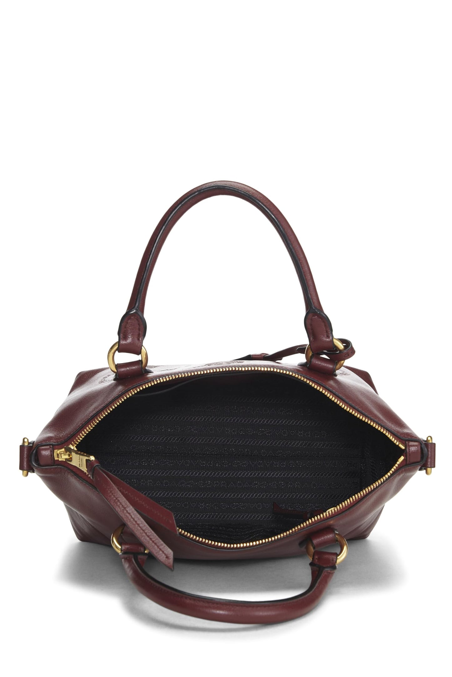 Prada,  Burgundy Calfskin Logo Embossed Convertible Handbag, Burgundy