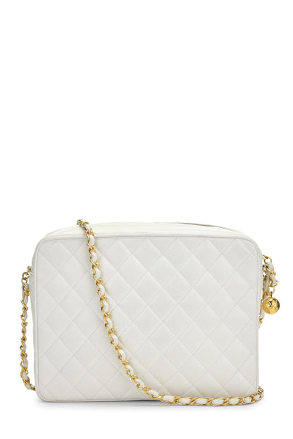 Chanel,  White Quilted Caviar Pocket Camera Bag Medium, White