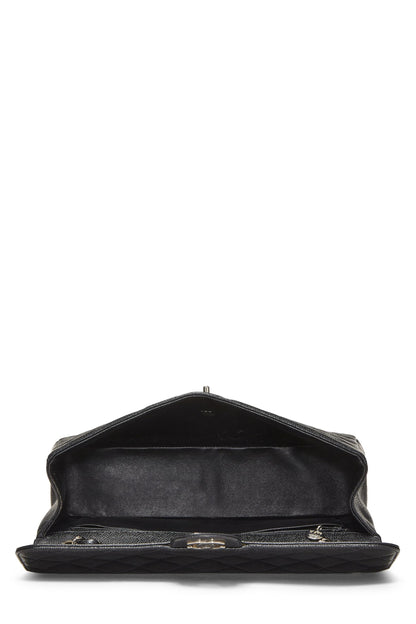 Chanel,  Black Quilted Caviar Half Flap Jumbo, Black