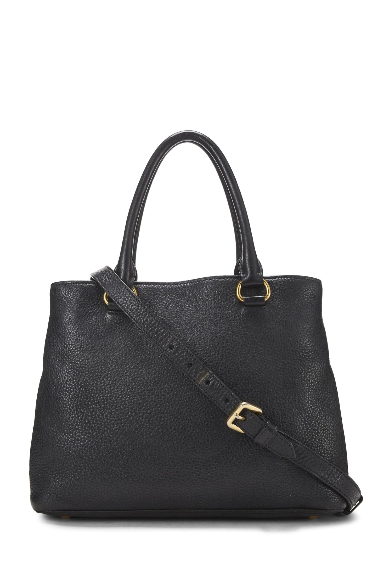 Prada,  Black Vitello Daino Convertible Handbag Small, Black
