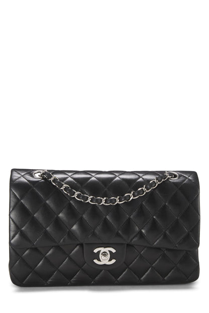 Chanel,  Black Quilted Lambskin Classic Double Flap Medium, Black