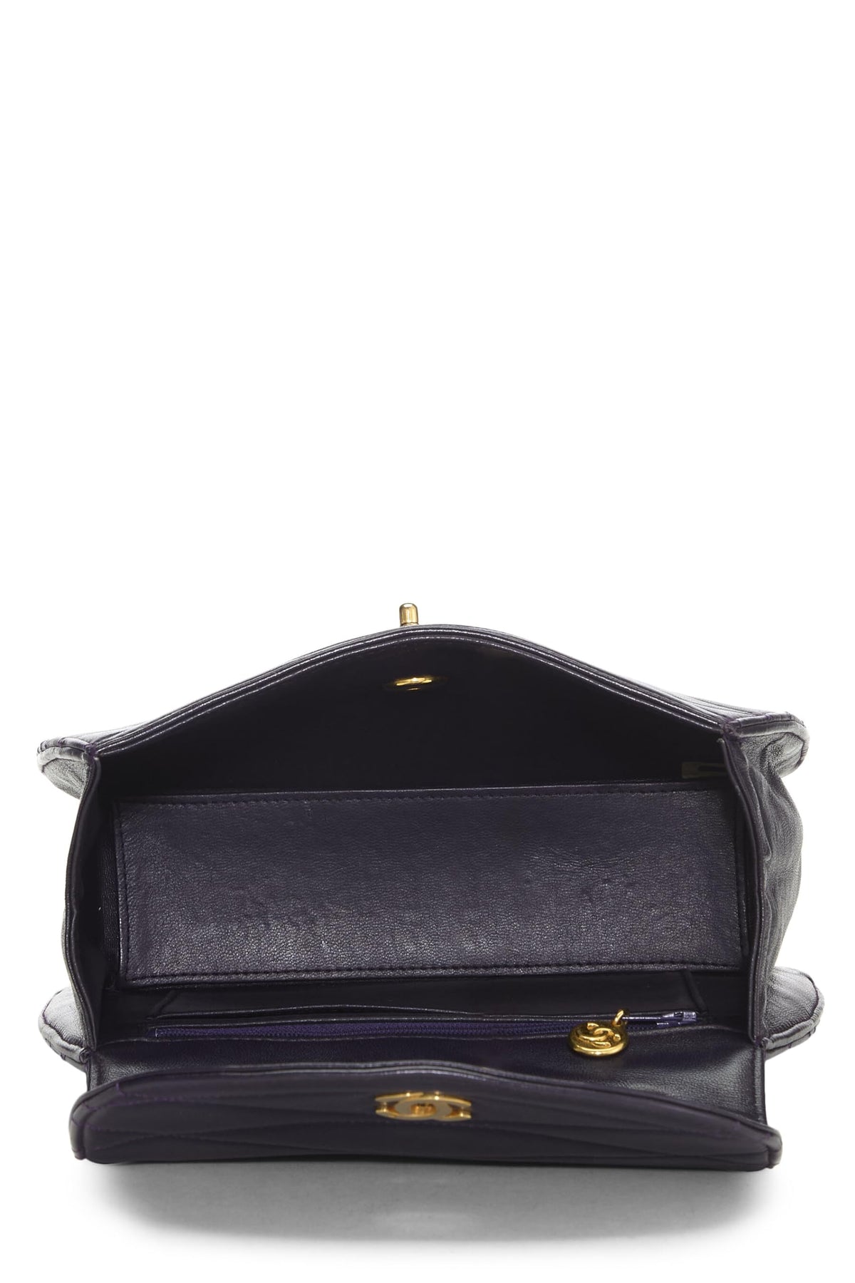 Chanel,  Purple Quilted Lambskin Round Flap Small, Purple