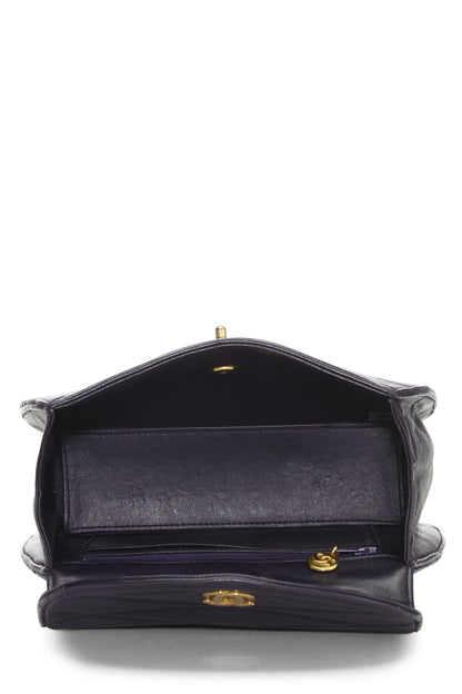 Chanel,  Purple Quilted Lambskin Round Flap Small, Purple